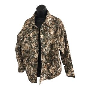 Camo hunting style green brown multi boyfriend cut button down shirt size large‎